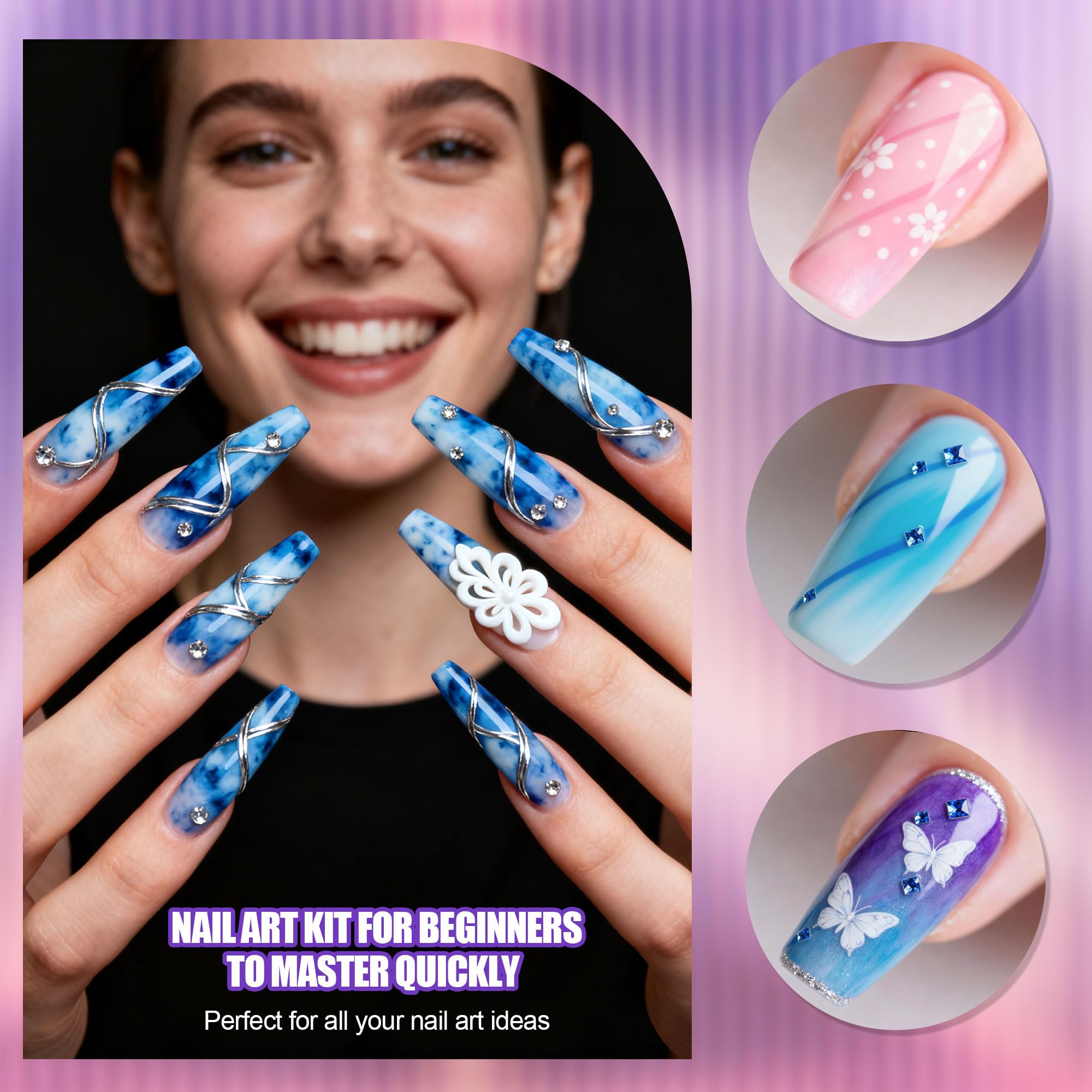 Artdone eight-piece nail art brush set for clean lines and smooth color fills