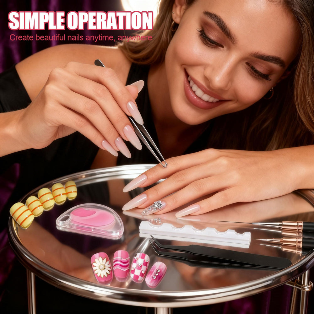Artdone nail art pens and dotting tools enable clean detailing and creative design