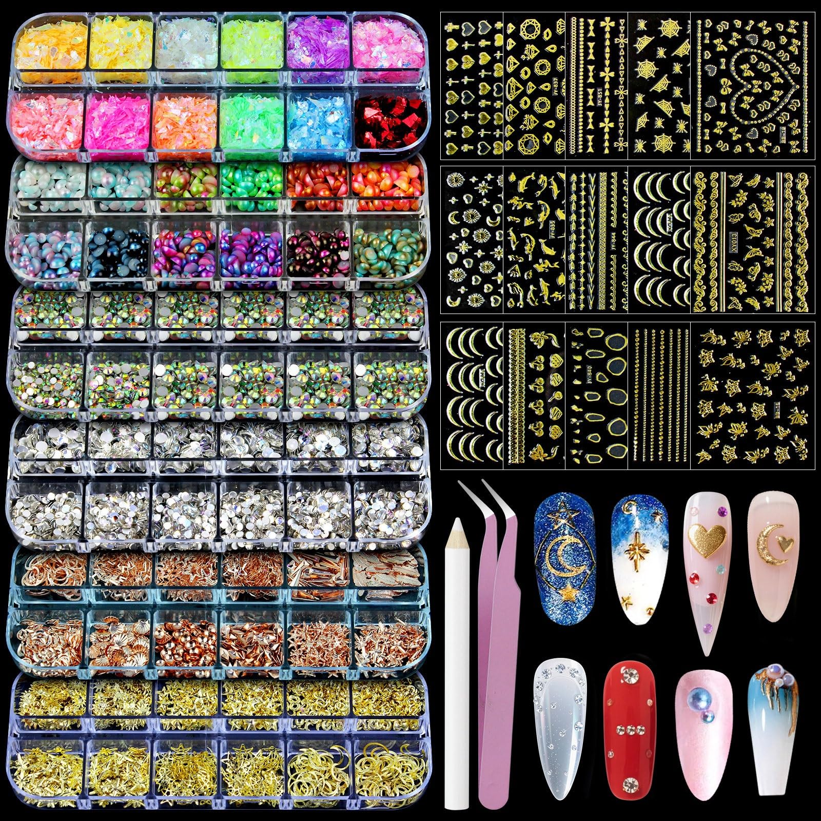 Artdone Nail Art Studs Kit with multicolor boxes for creative at-home manicures