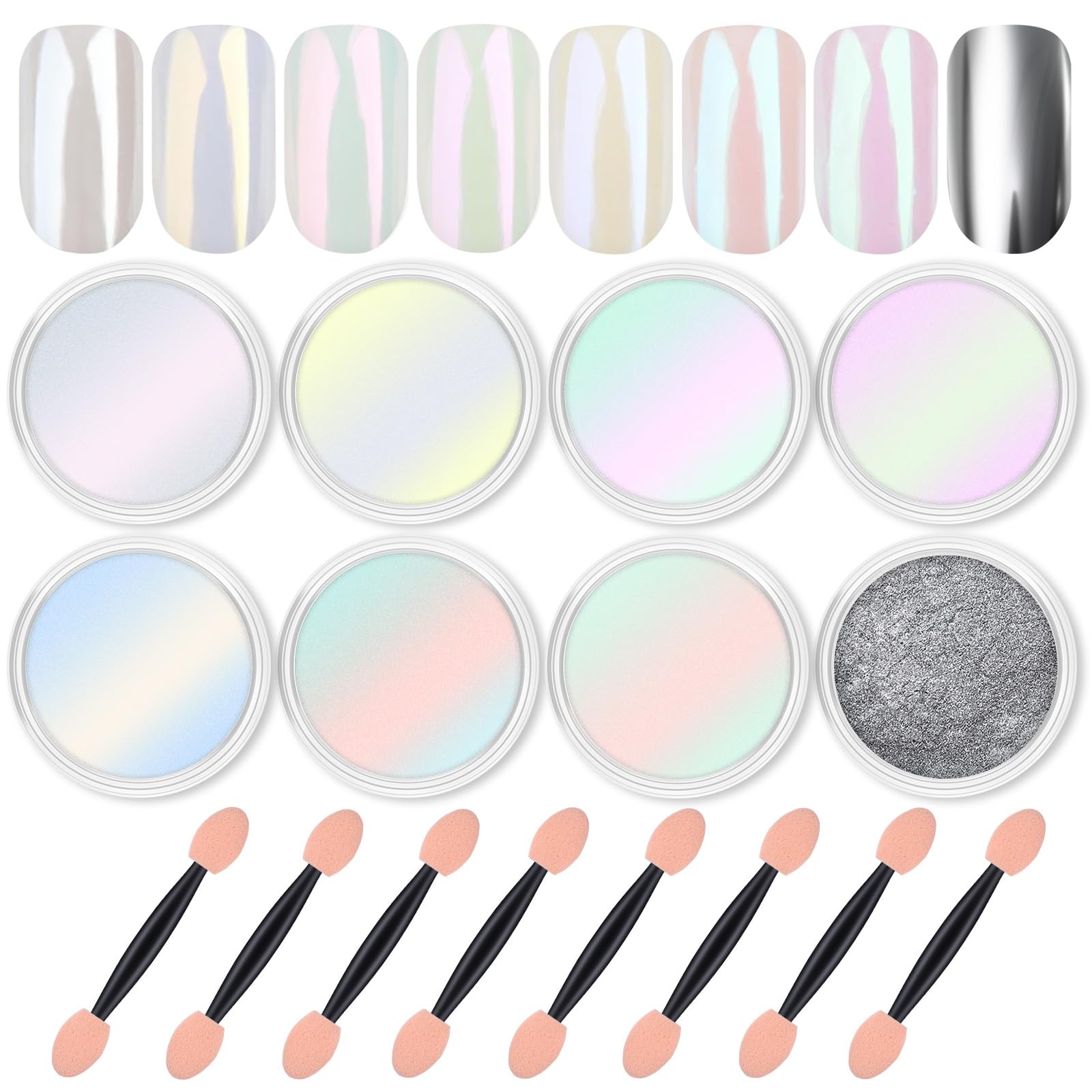Artdone polvo cromado para uñas – colección de 8 envases para brillo intenso