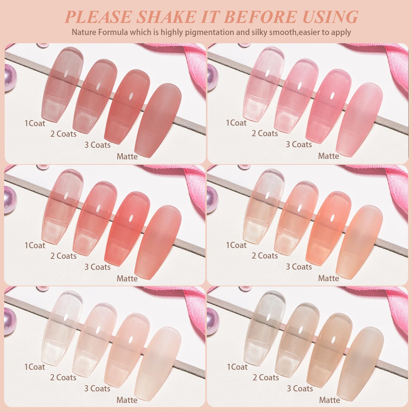 Artdone translucent pink gel polish for a natural, sheer manicure.