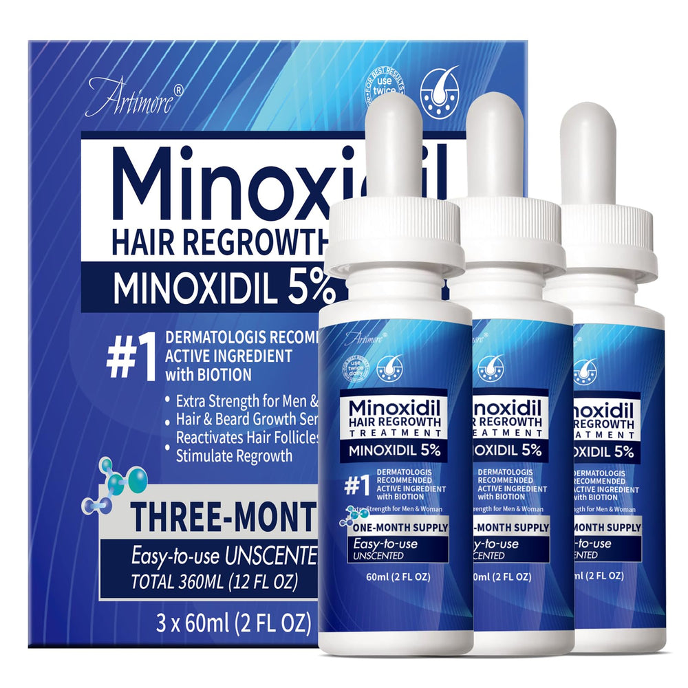 Artimore 5% Minoxidil bottle with dropper for precise scalp application