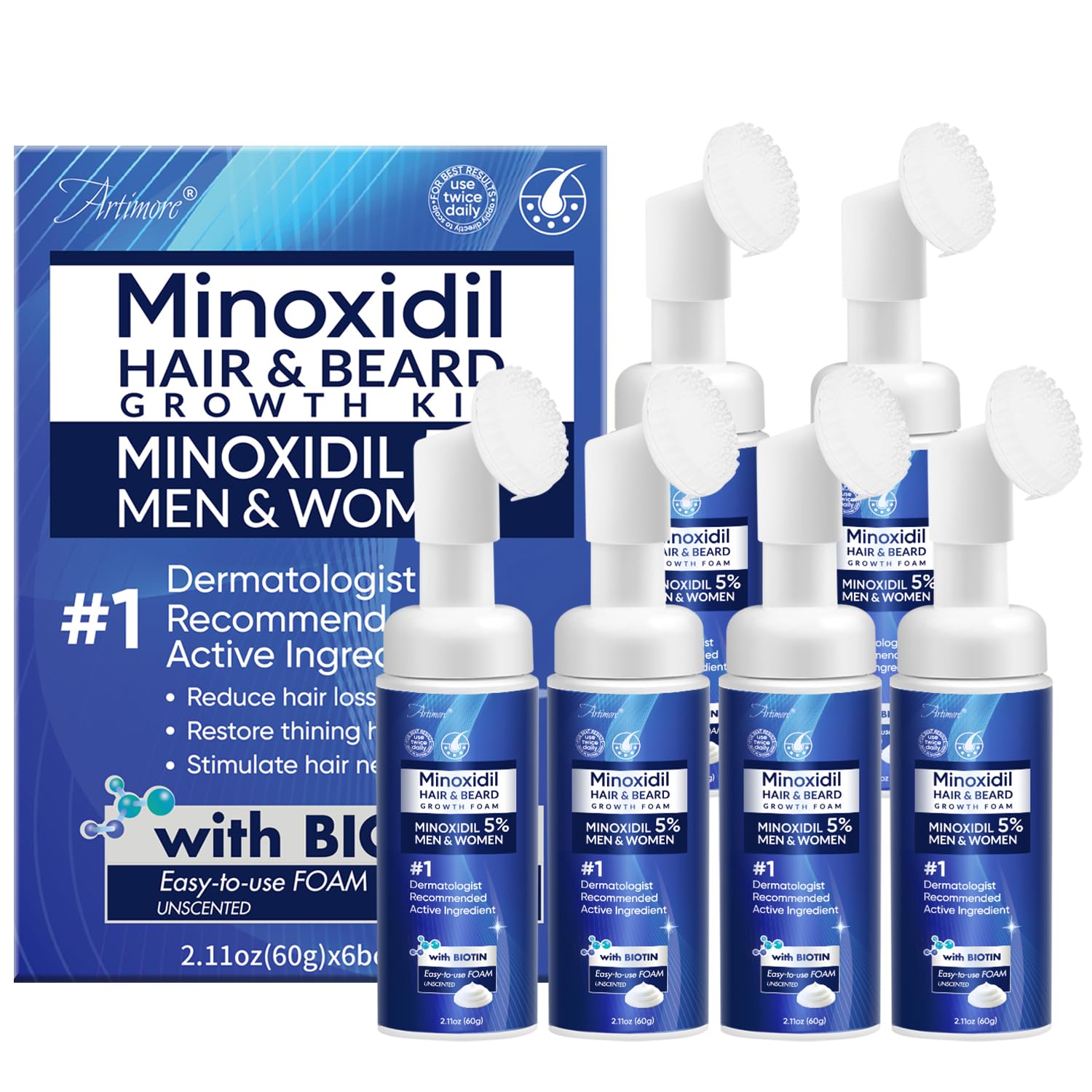 Artimore 5% Minoxidil Foam packaging for convenient daily use.
