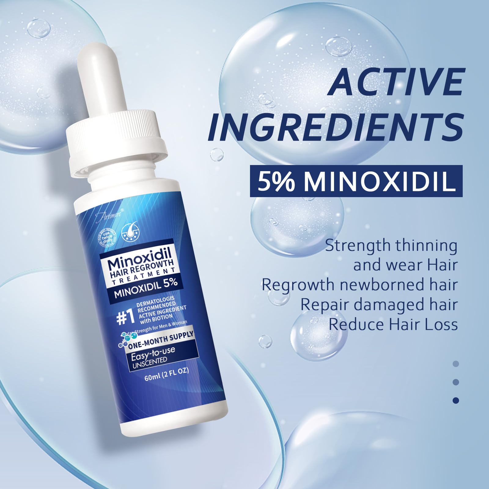 Artimore Minoxidil with BiotinEnhanced formula for potential density support