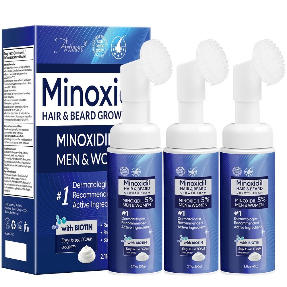 Artimore Minoxidil Foam ready for twice-daily application and potential hair support