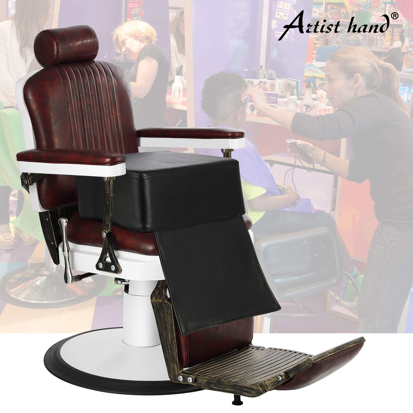 Artist hand booster seat for kids front view shows 6.5-inch lift for comfortable cuts