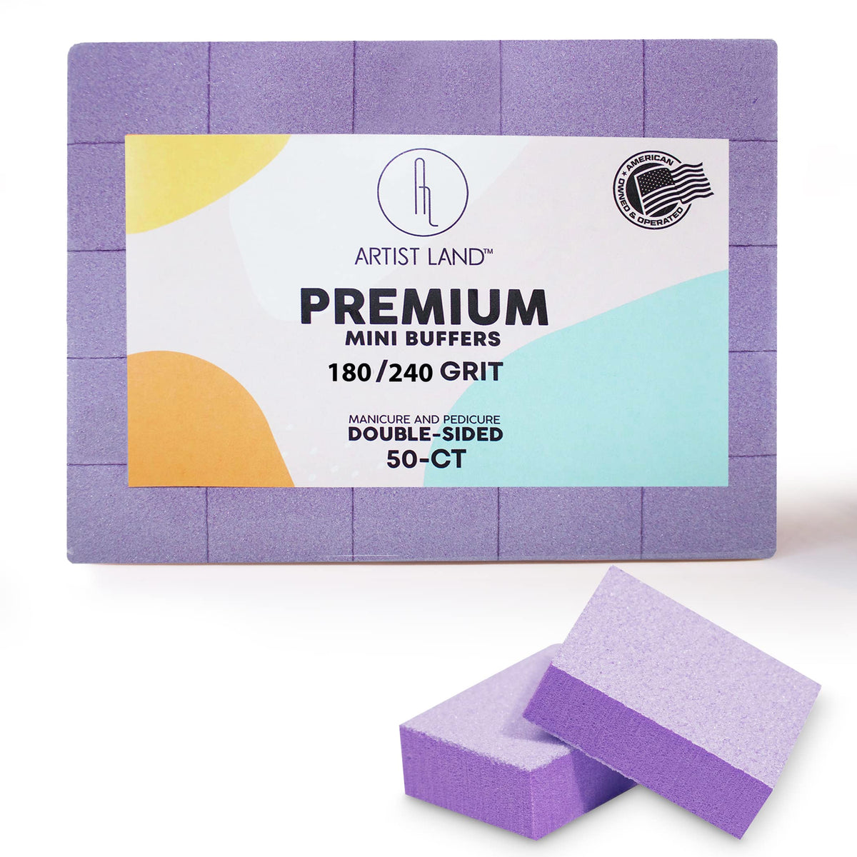 Artist Land purple mini buffer set with 180/240 grit for smooth nail prep.