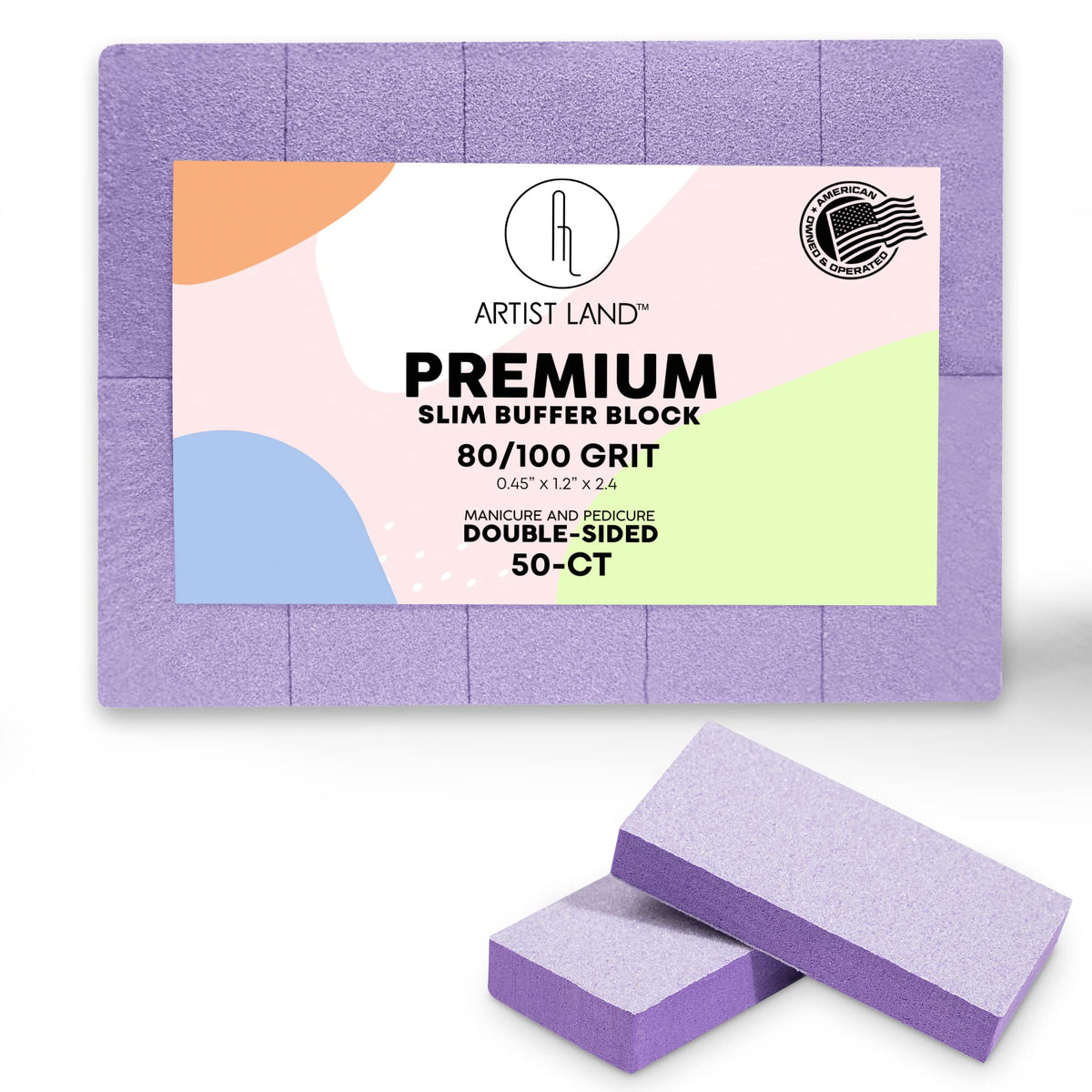 Artist Land slim purple buffer blocks with front view for quick nail prep