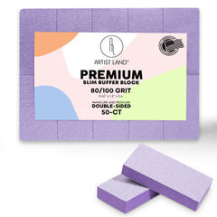 Artist Land slim purple buffer blocks with front view for quick nail prep