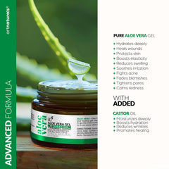 Artnaturals Aloe Gel cooling relief close-up shows calming after sun exposure.