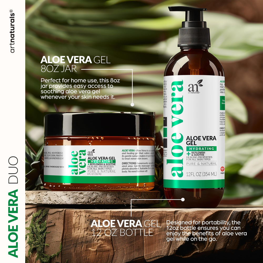 Artnaturals Aloe Vera Gel 8 oz jar for targeted facial and body moisture.