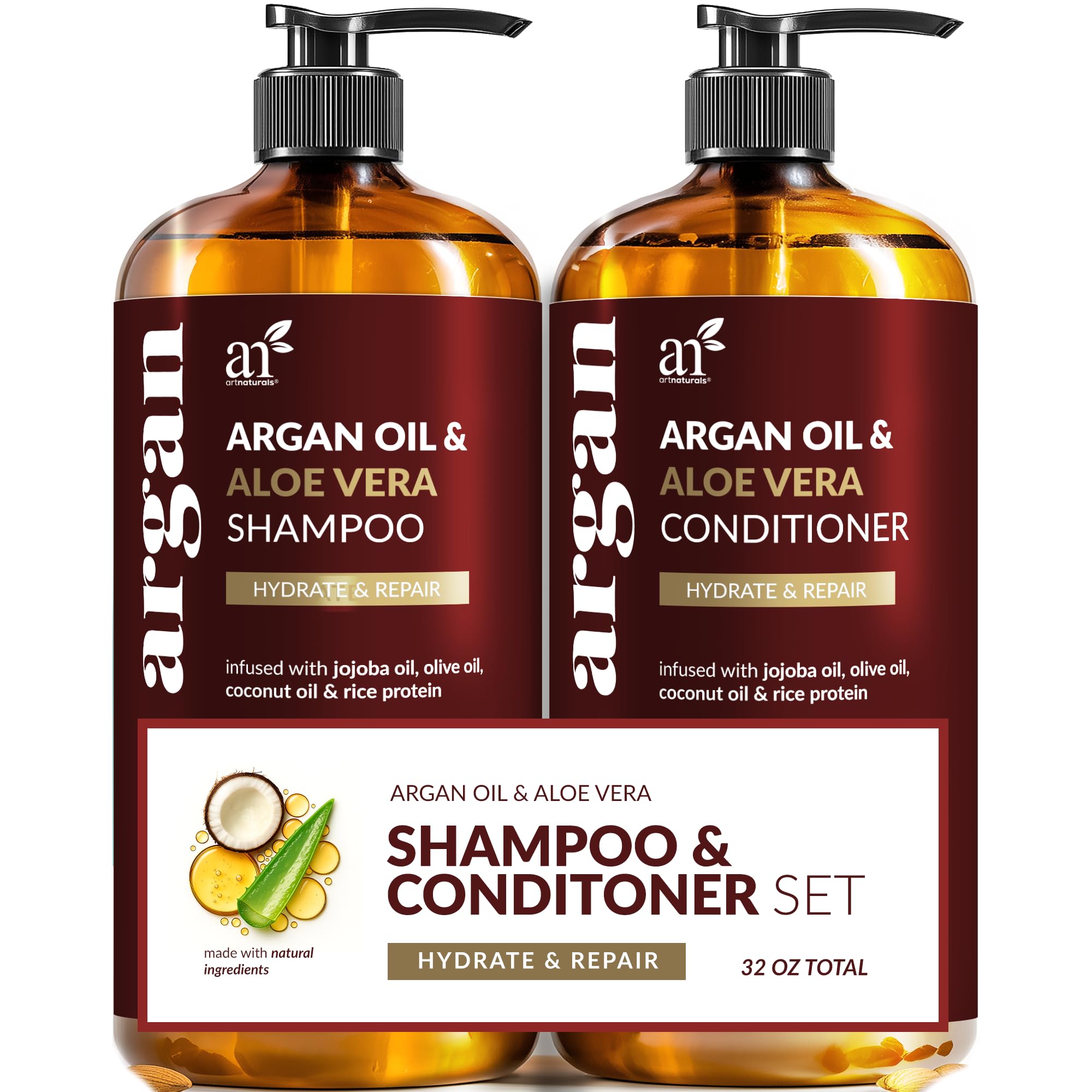 ArtNaturals Argan Oil Shampoo bottle highlighting hydrating formula for dry hair.