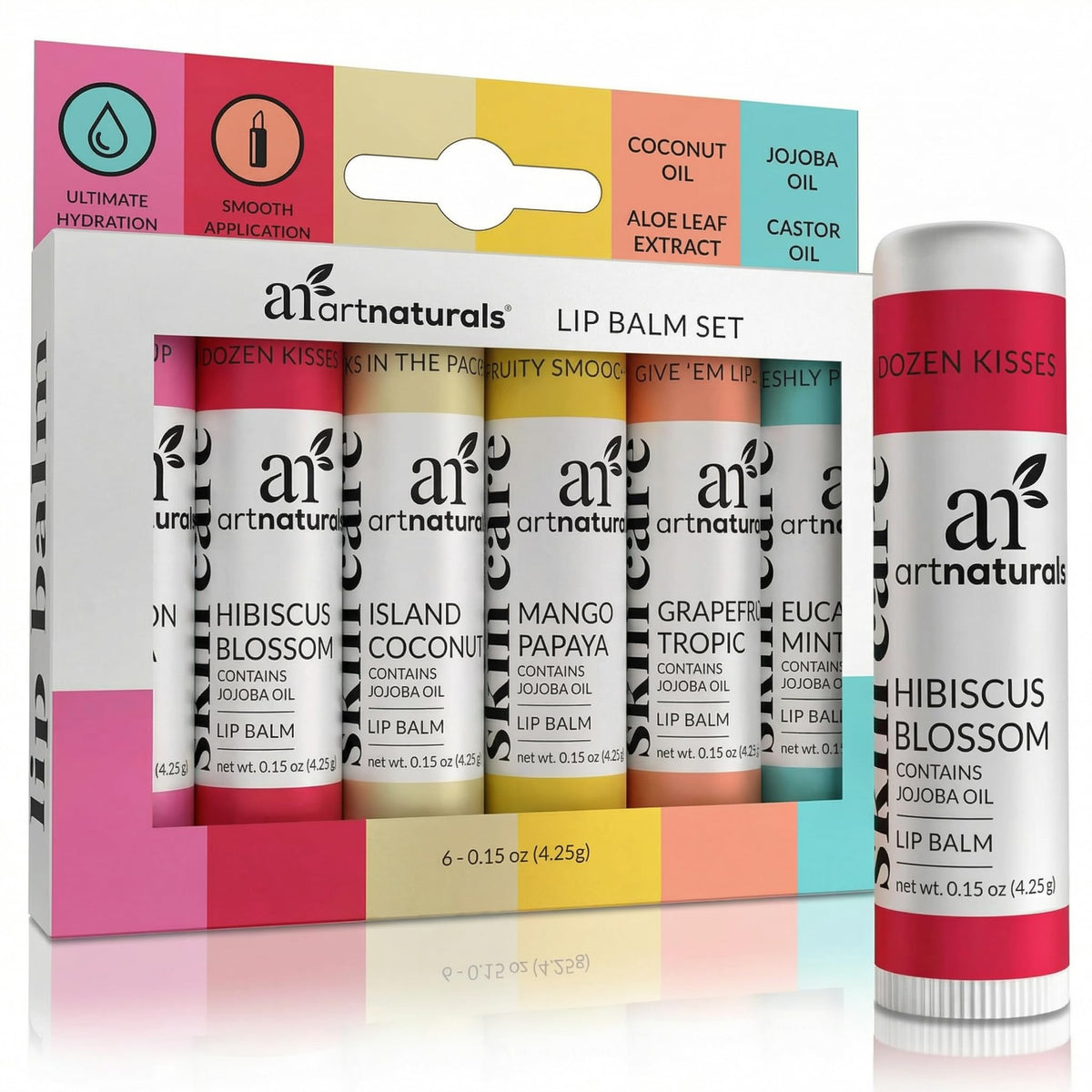 Artnaturals bálsamo labial cera de abeja, sabor isla de coco, hidratación suave.