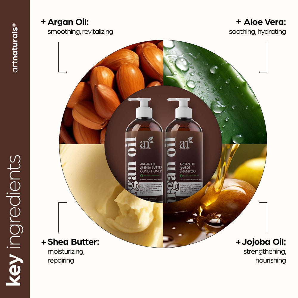 ArtNaturals hair shine close-up displaying silky, reflective strands.