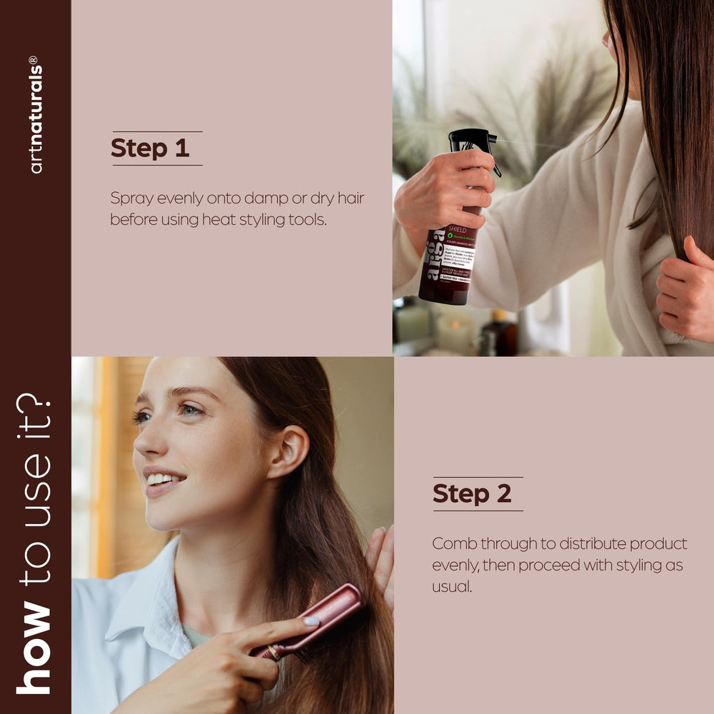 Protección termica Artnaturals, compatible con plancha y rizos para cabello saludable
