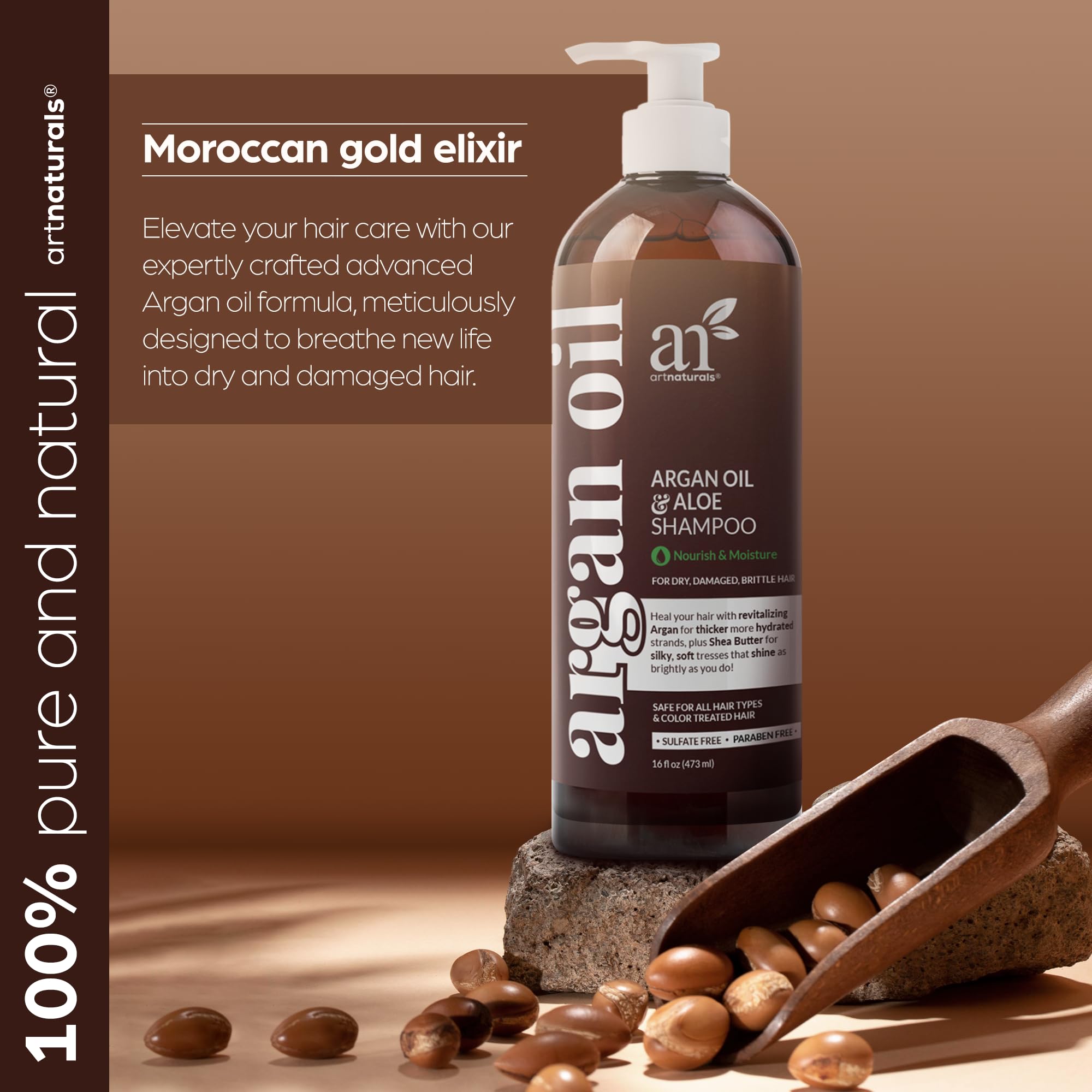 Artnaturals Shampoo Argán Marruecos: apto para cabello teñido y tratamientos con calor.