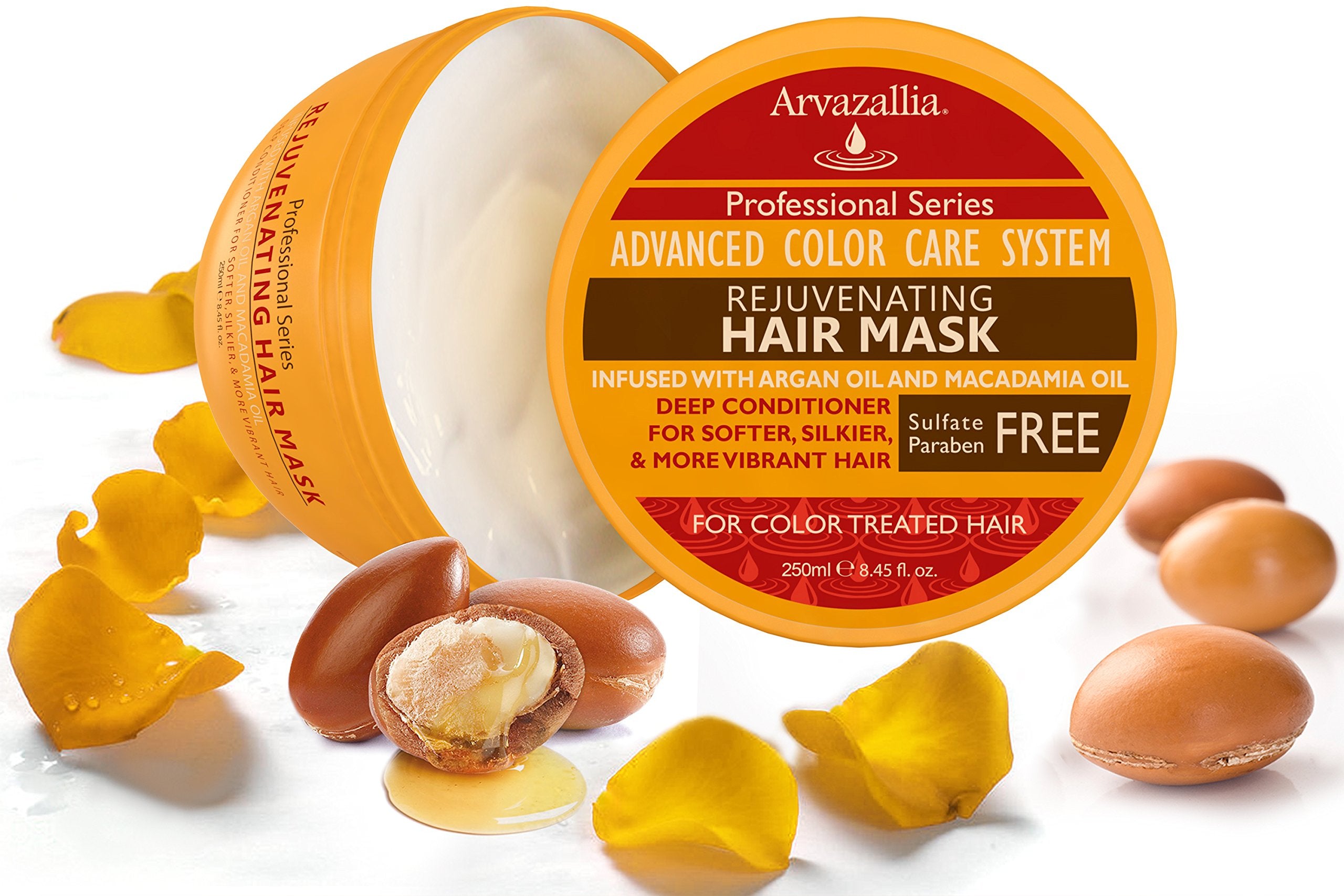Close-up of ingredients with Argan and Macadamia oils in the formula.