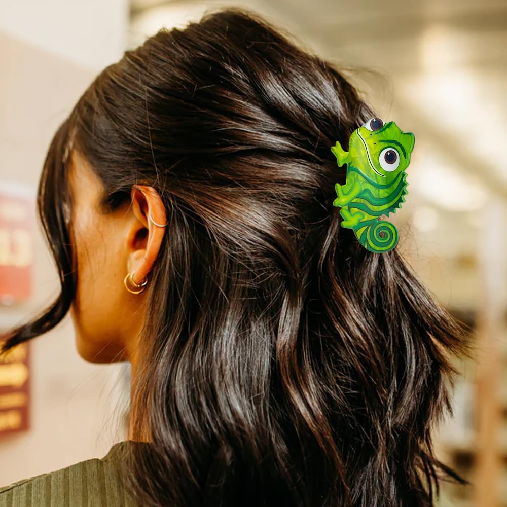 Arvintas clip lagarto verde ideal para maquillaje rápido.