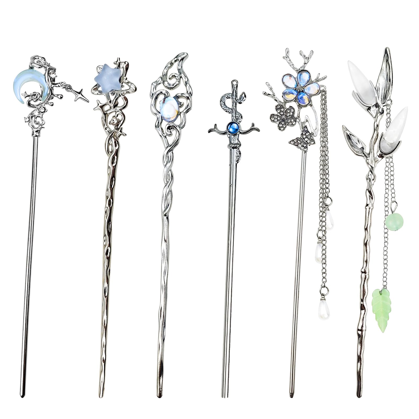 Arvintas star moon hair stick bun set in silver for secure everyday buns