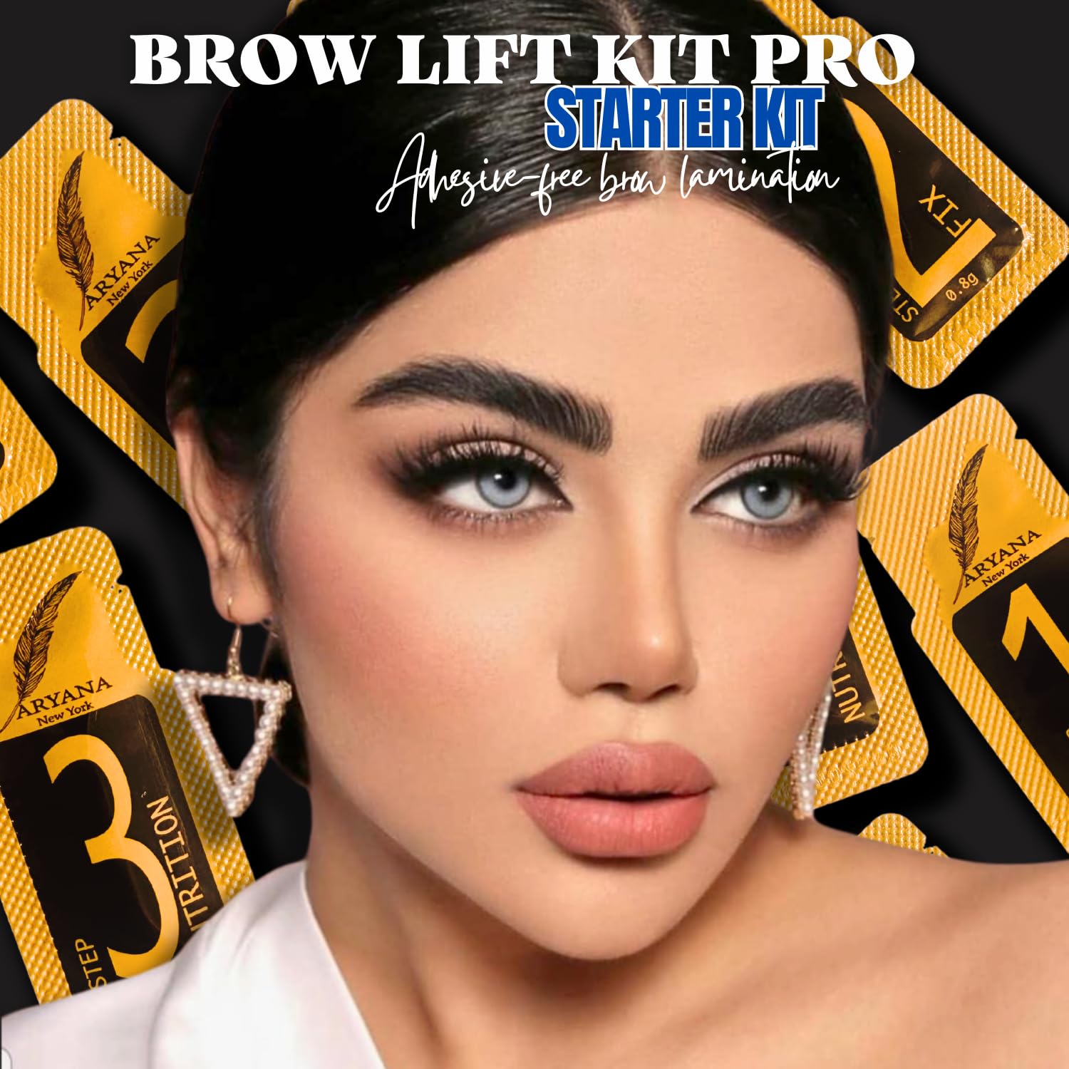 Aryana New York Brow Lift Step 1 shows easy adhesive-free application for beginners.