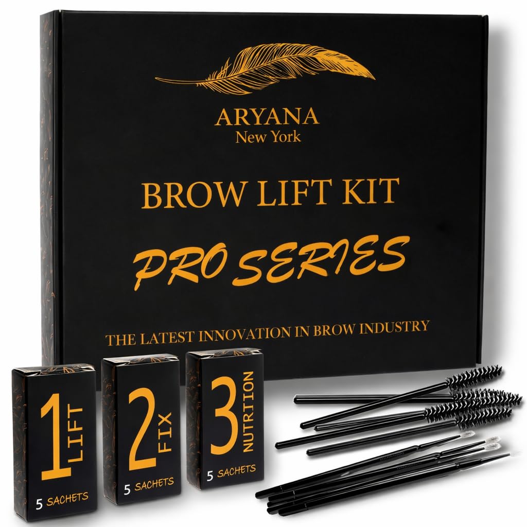Aryana New York eyebrow lamination kit sachets in use for quick at-home brow lift.