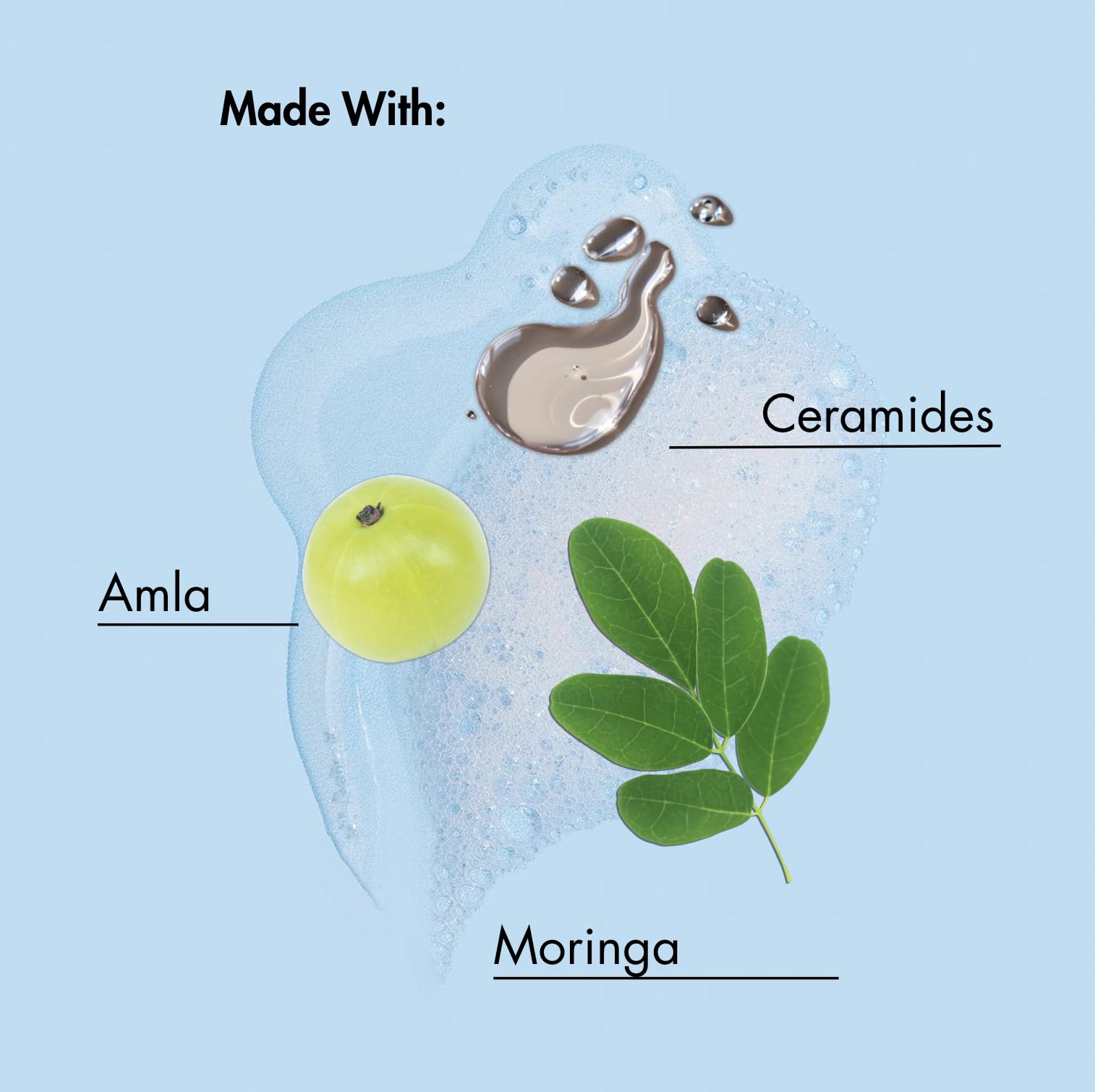 As I Am Bond Repair Shampoo, ingredientes moringa, amla y ceramidas que nutren el cuero cabelludo.