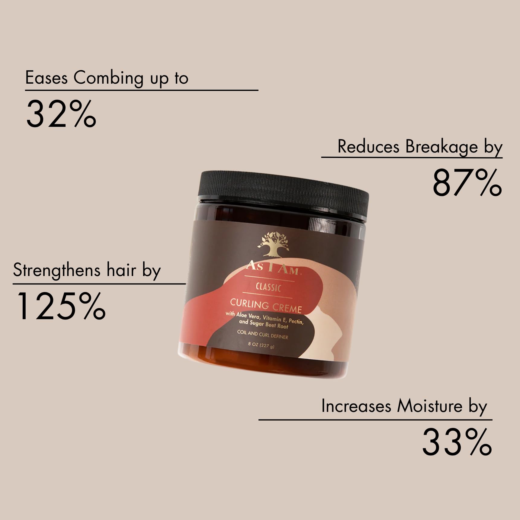 Close-up of As I Am Curling Creme label emphasizing moisture-rich formula.