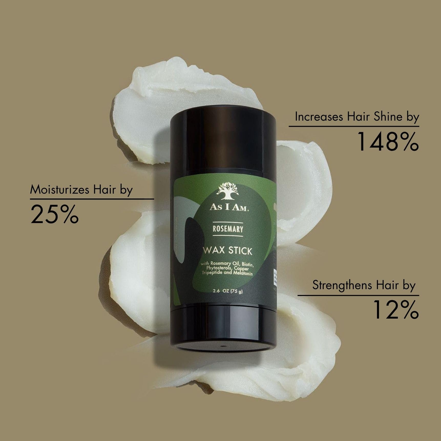 As I Am Rosemary Wax Stick defines hair with smooth, controlled texture.