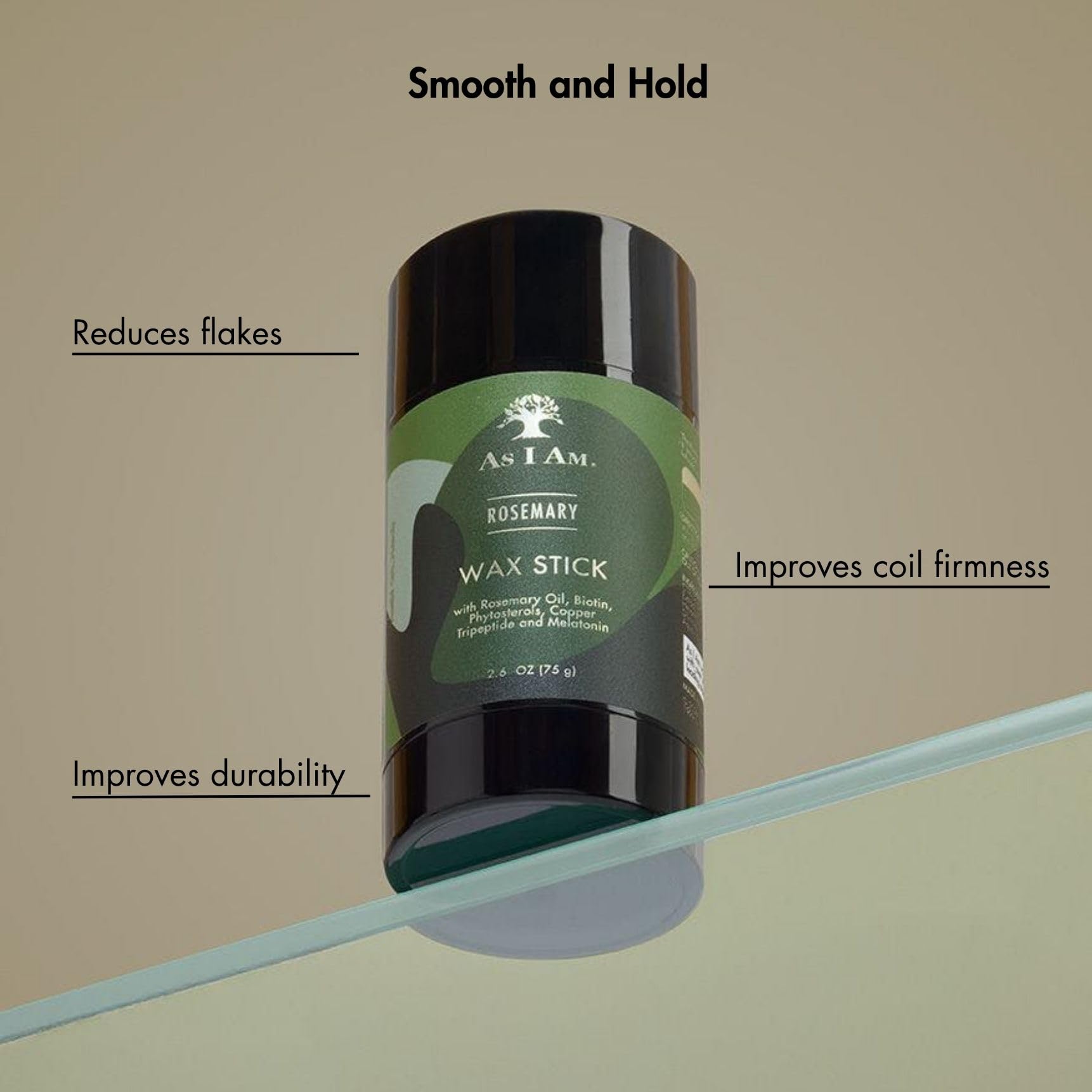 As I Am Rosemary Wax Stick tames flyaways for polished edges.