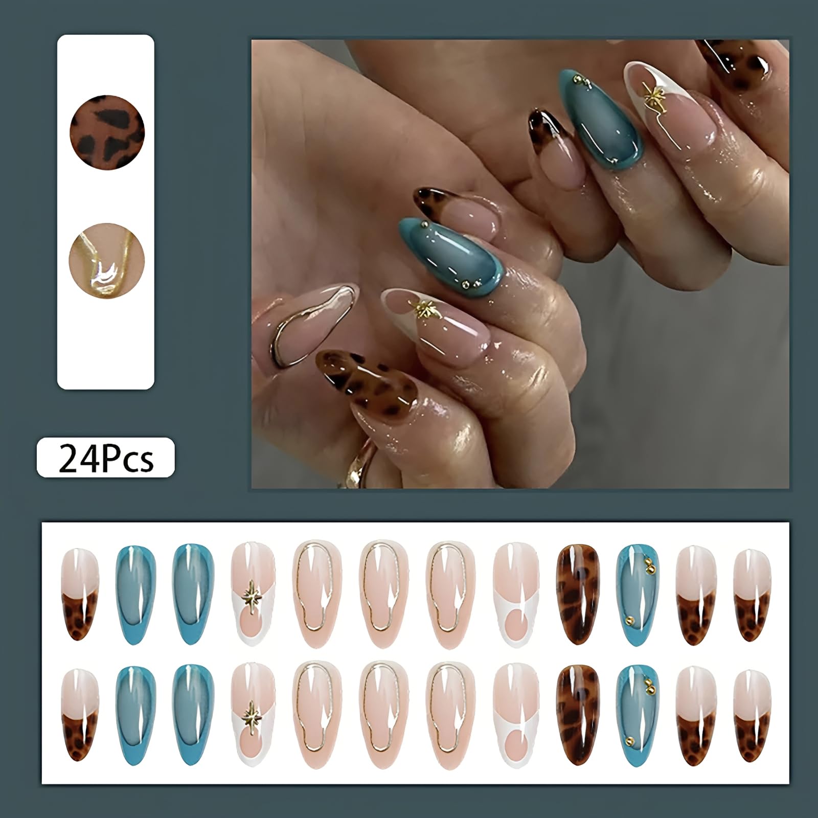 ASABITE close-up leopard design on almond nails for bold party-ready style.