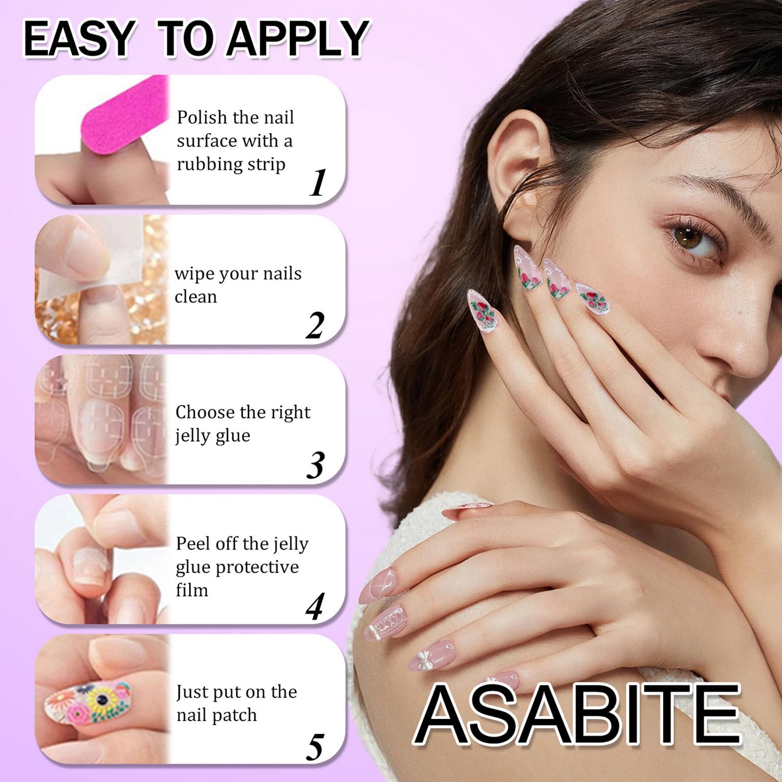 ASABITE uñas adhesivas para ocasiones diarias o eventos, estilo instantáneo