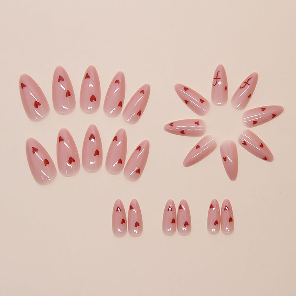 ASABITE valentines heart pattern nails enhance romance with a subtle nude-pink finish