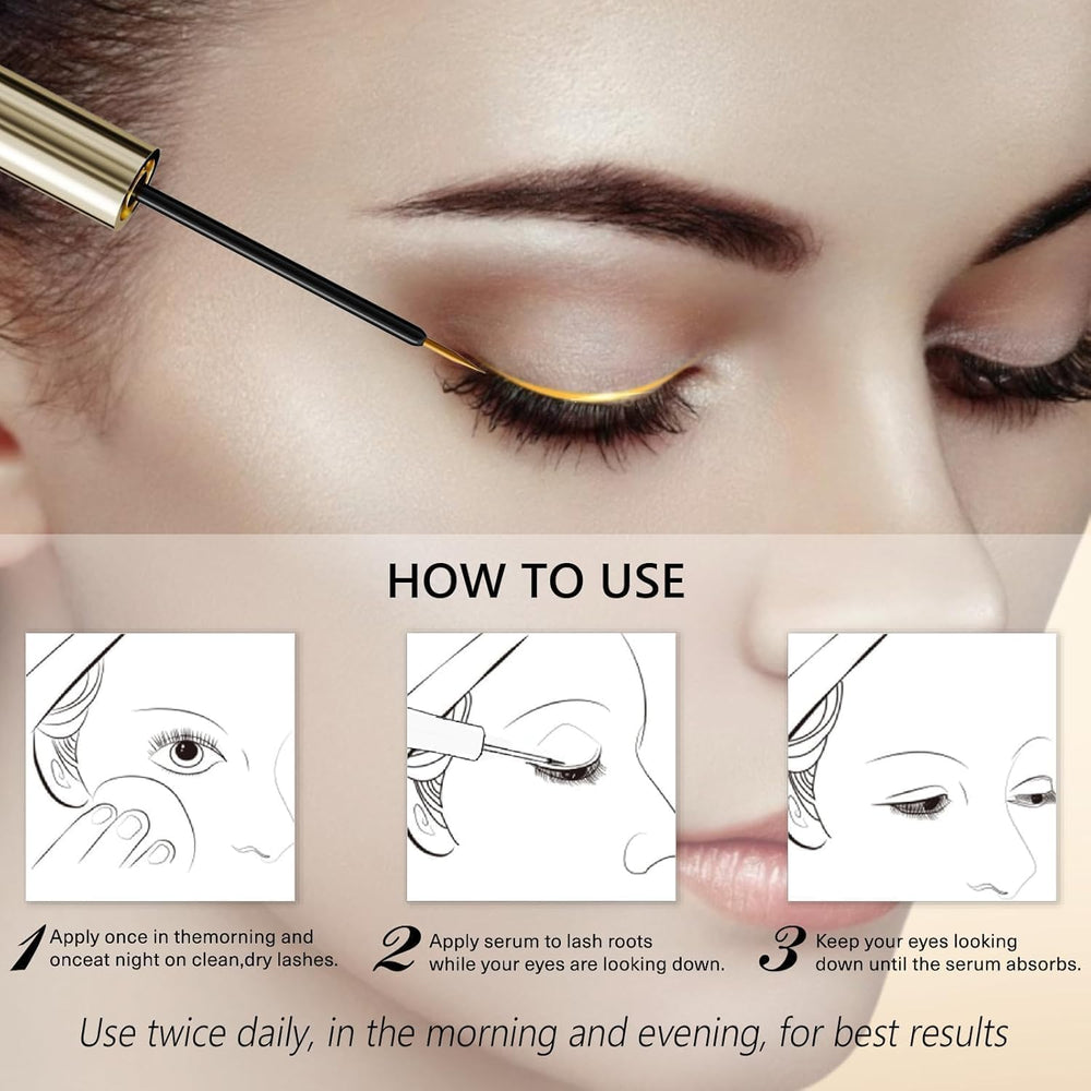Three-week progress montage showing longer, fuller lashes with ASAMO serum
