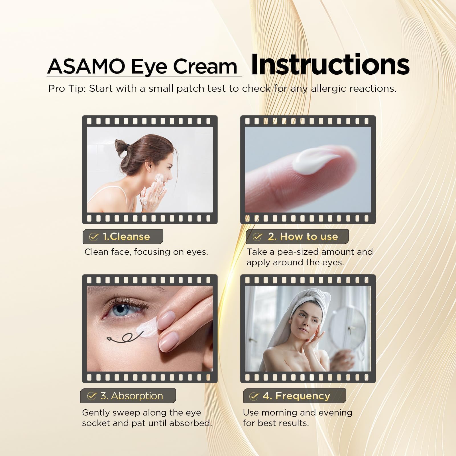 ASAMO cuidado diario de ojos, hidratación constante.