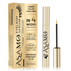 ASAMO eyelash growth serum bottle on vanity for daily lash nourishment