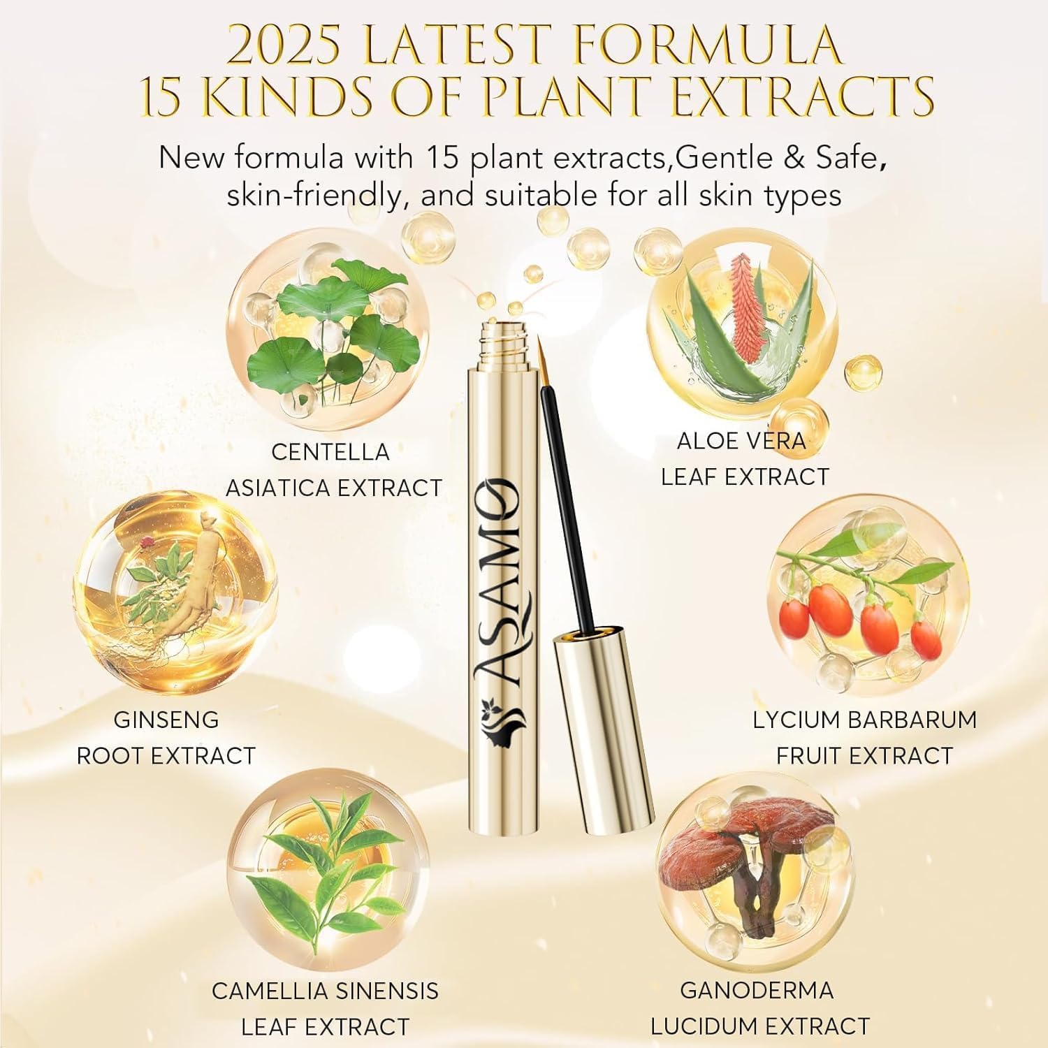 ASAMO eyelash growth serum brush applying along lash line for daily nourishment