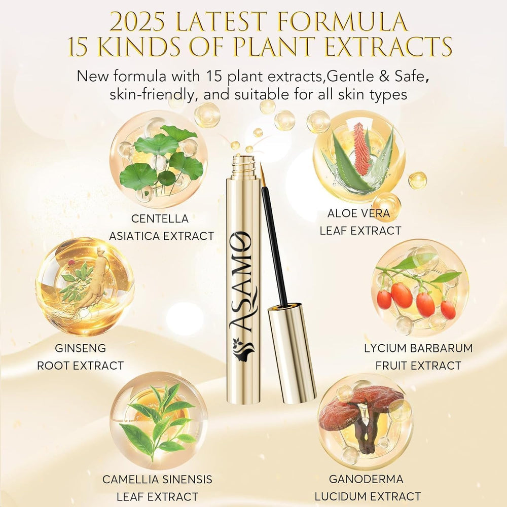 ASAMO eyelash growth serum brush applying along lash line for daily nourishment
