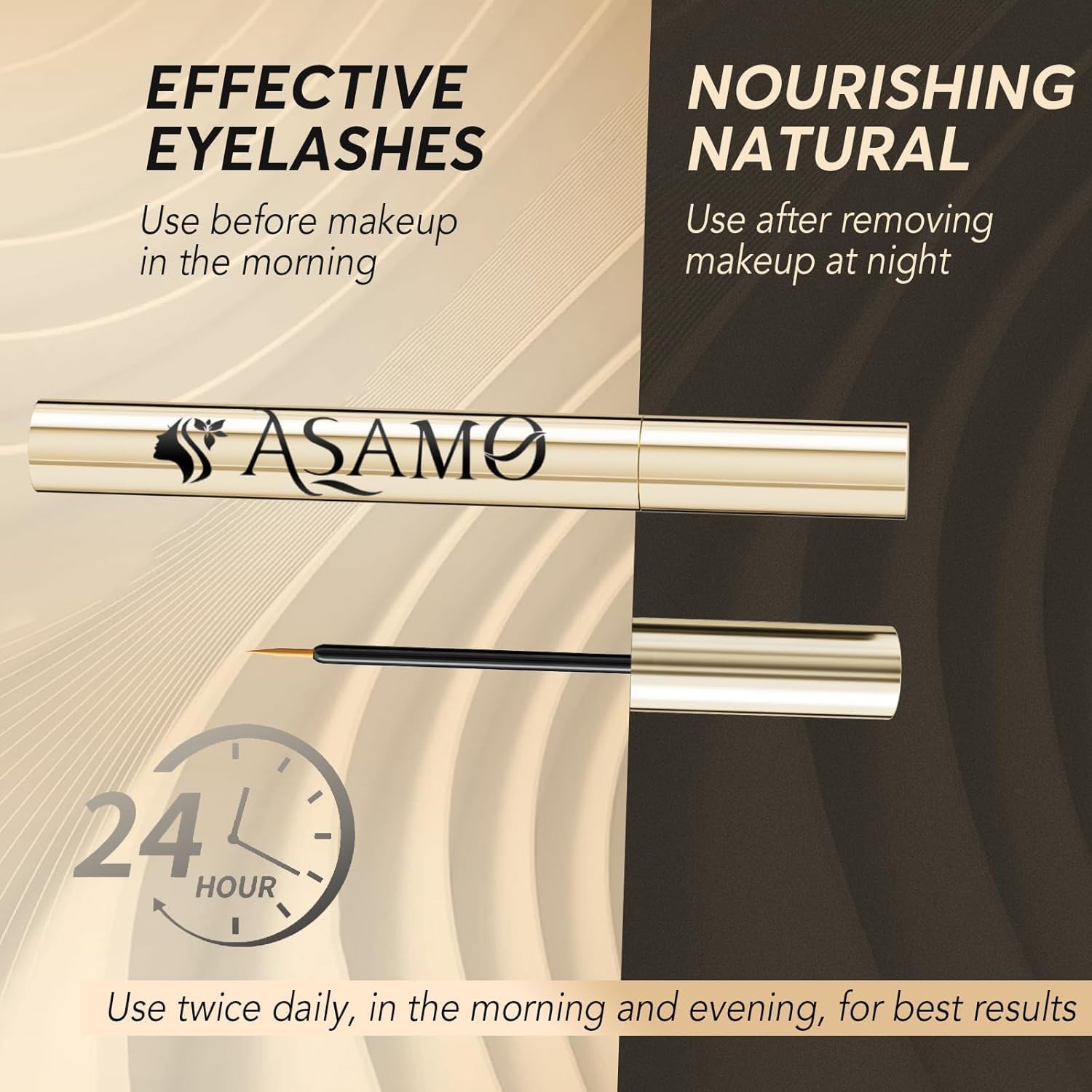 ASAMO golden bottle luxury packaging for premium lash care