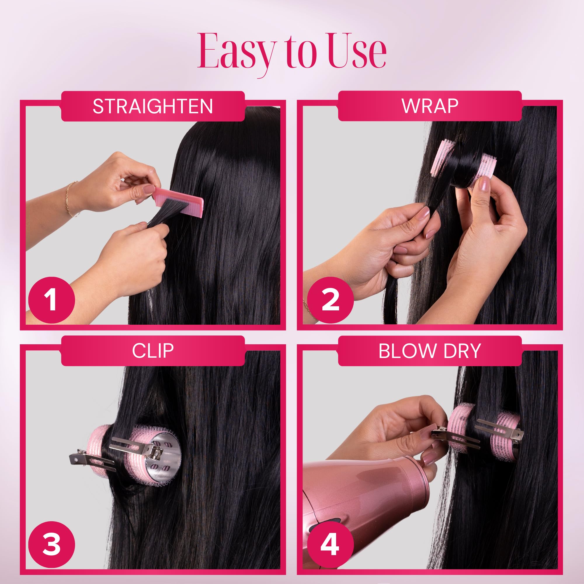 Asani Thermal Rollers come with rattail comb for precise parting.