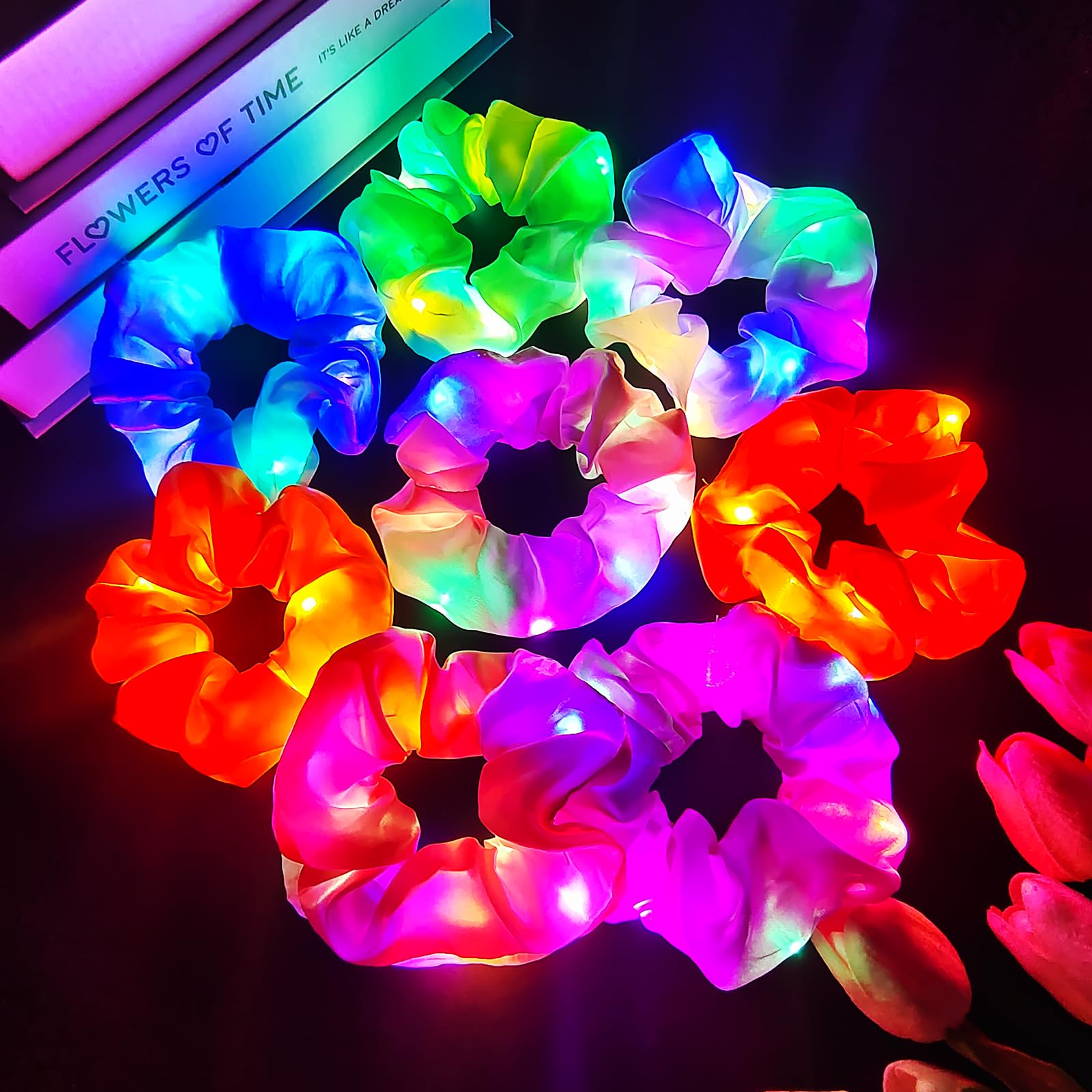 Asawira scrunchies luminosos con parpadeo rápido, ideal para fiestas