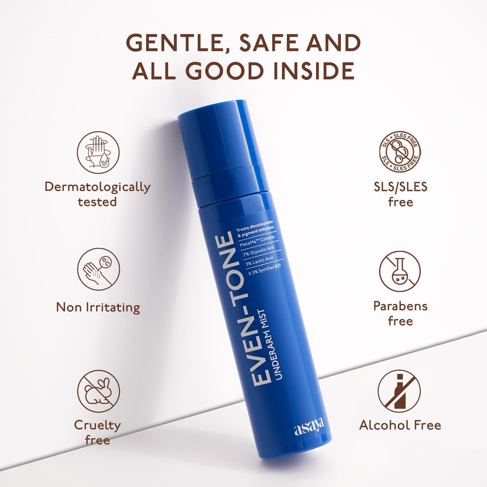 Asaya Even Tone Mist: cuidado diario de axilas en envase de 100 ml.