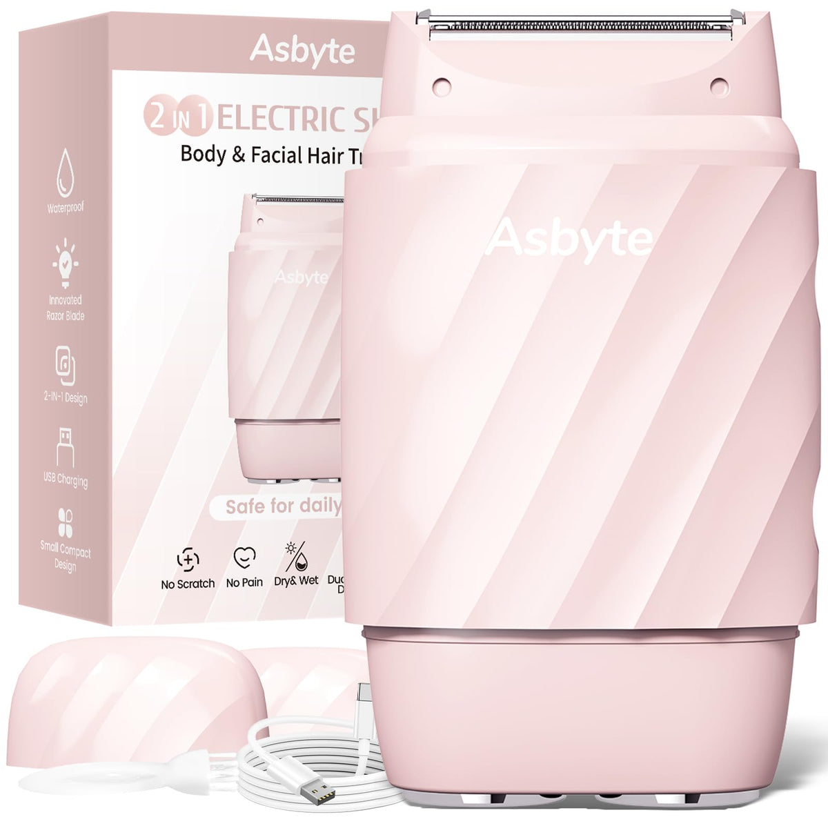 Asbyte 4-in-1 razor with body and bikini head for smooth full-body grooming