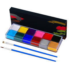 Asddage Face Painting Kit palette with 12 colors for kid-friendly creativity.