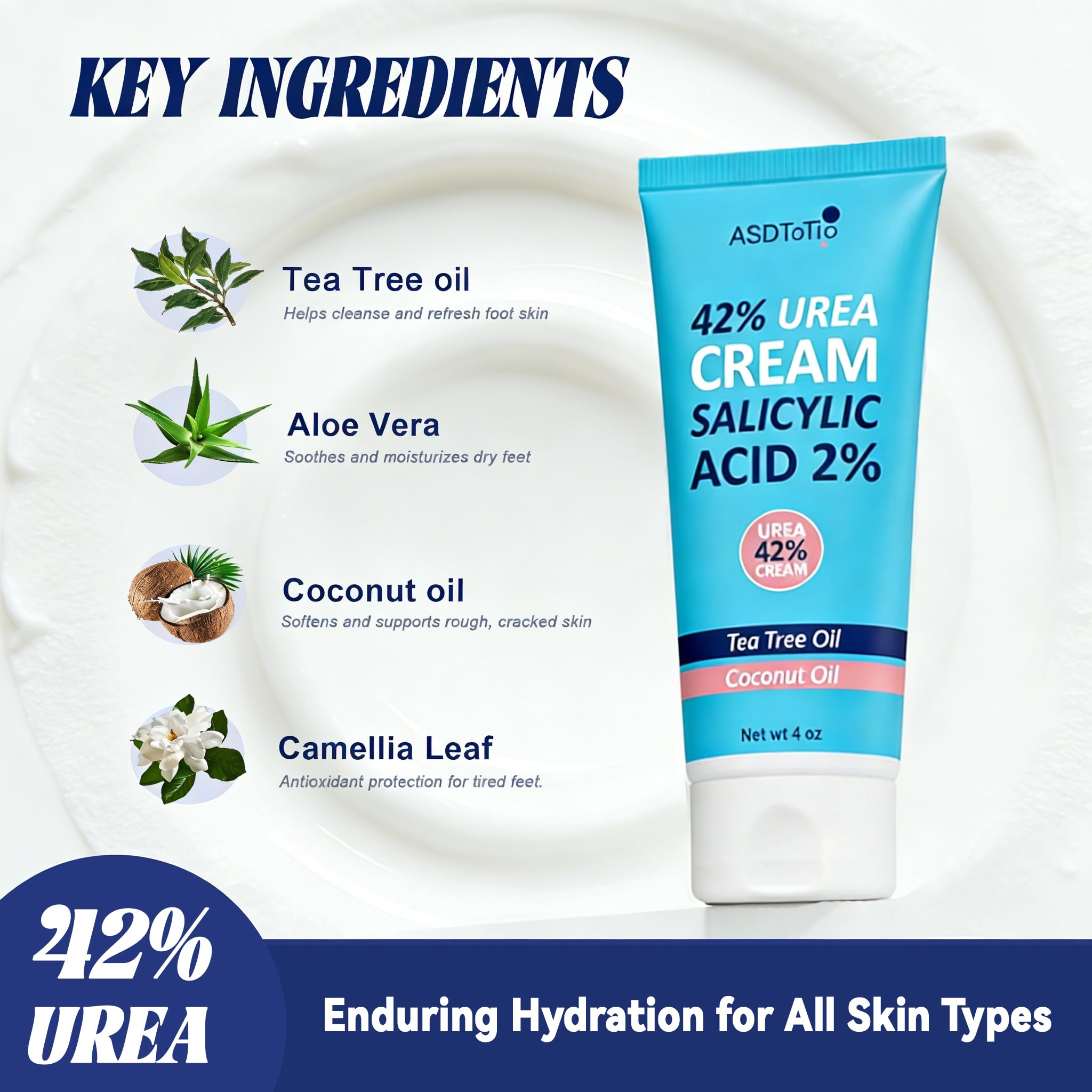 ASDToTio Crema Urea 42% para pies, ritual diario de hidratación.