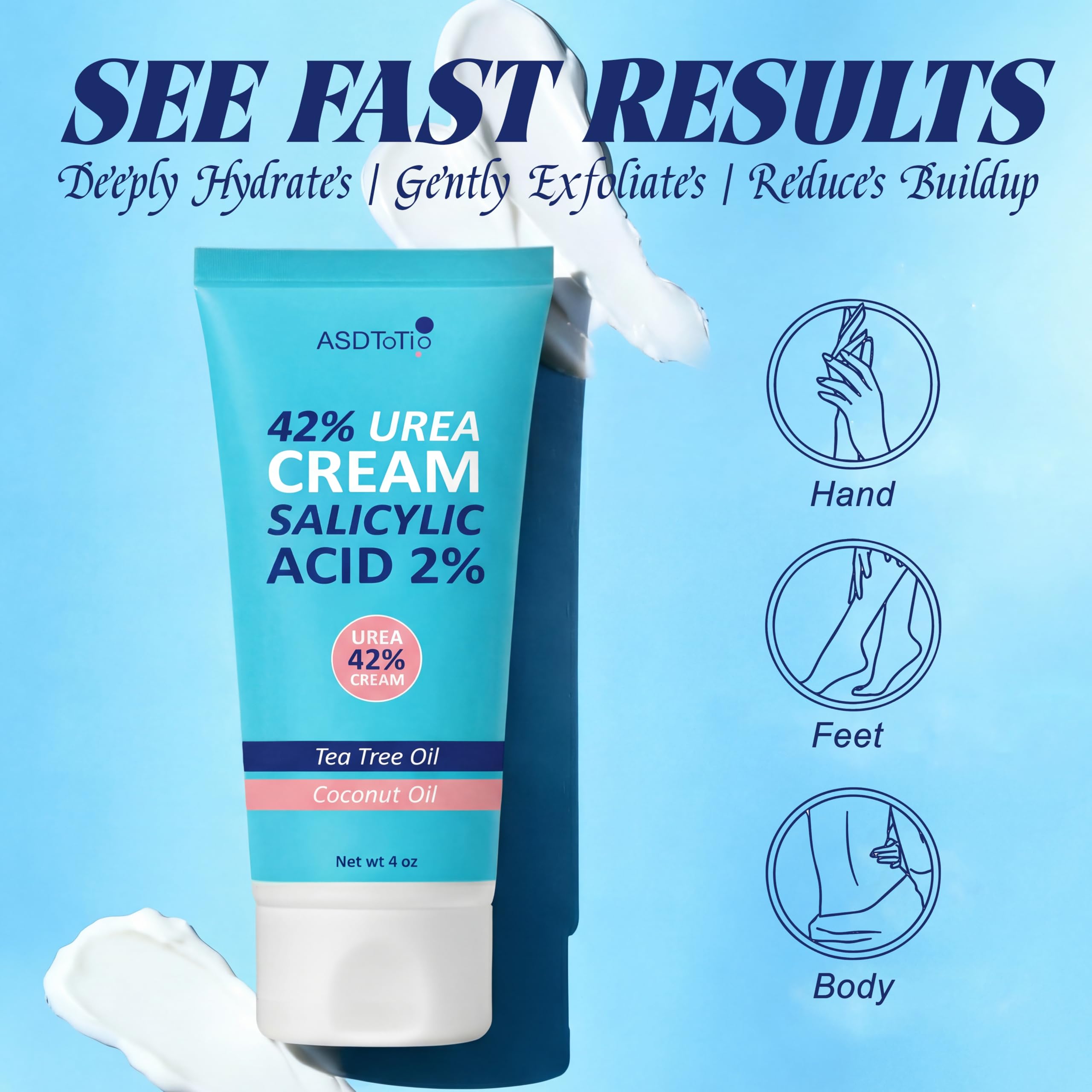 ASDToTio Crema Urea 42%, textura cremosa para aplicación suave.