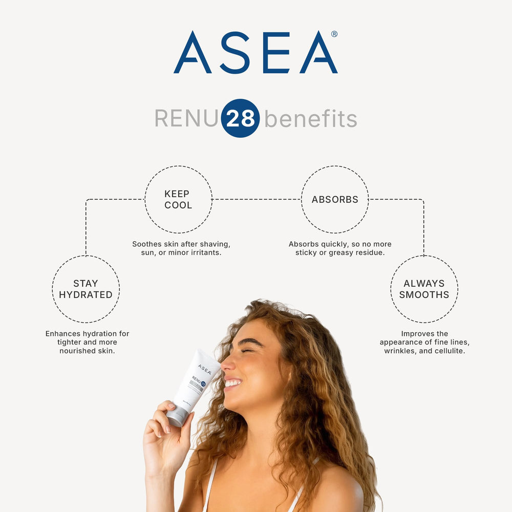 Asea RENU28 gel on skin shows a subtle glow and balanced tone.