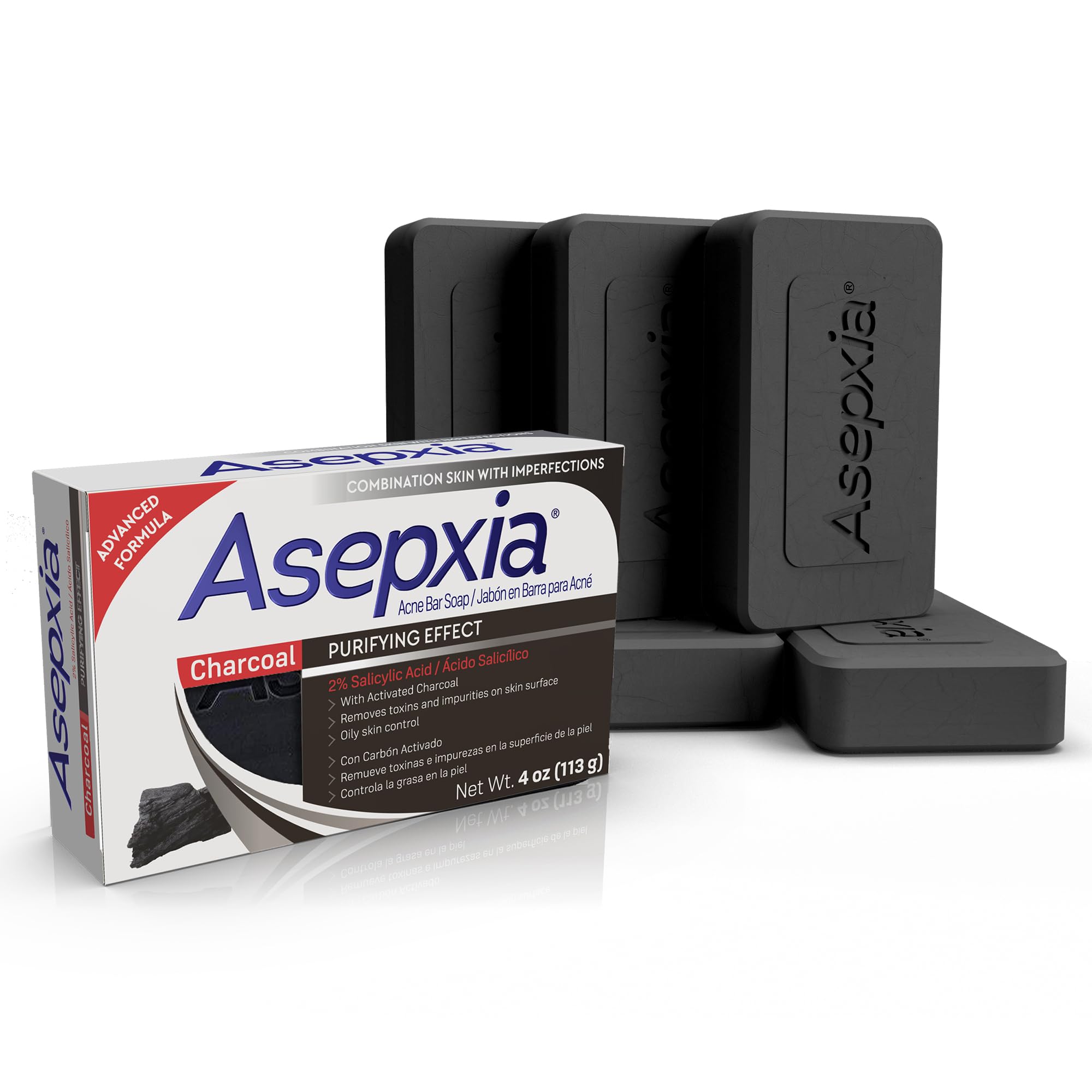 Asepxia barra ácido salicílico carbón activado para limpieza profunda de poros.