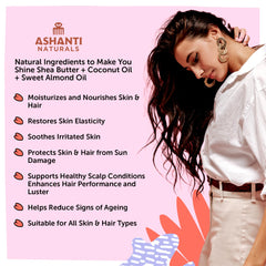 Ashanti Naturals Soufflé de Karité con aceite de almendra para nutrición de la piel.