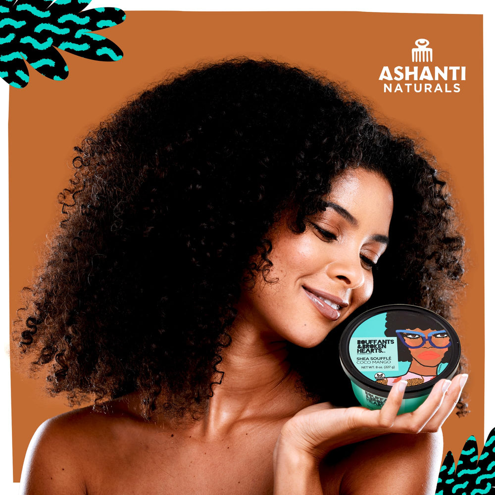 Ashanti Naturals Soufflé de Karité con coco mango, ingredientes clave y aroma.