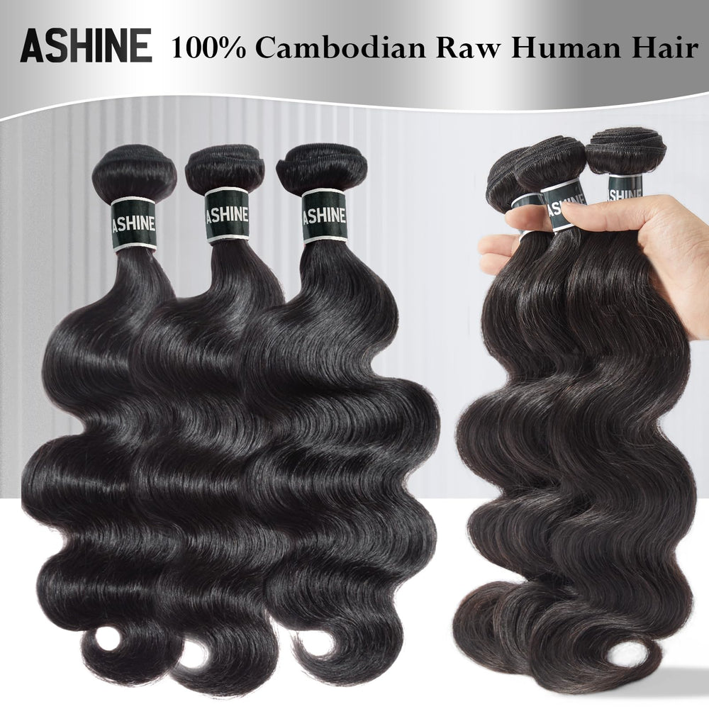 ASHINE true-length display of Cambodian hair bundles for natural fall